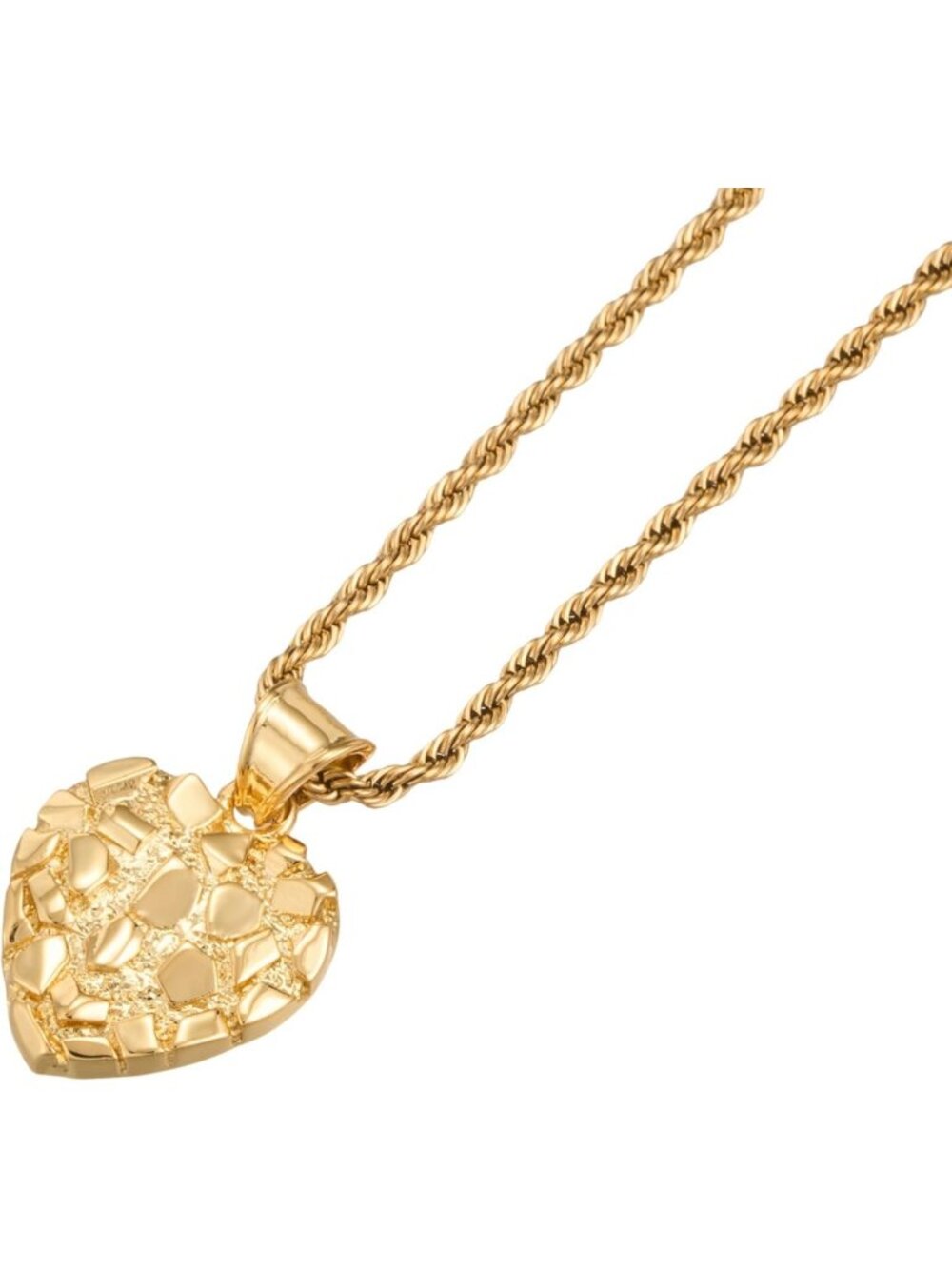 14k Gold Plated Heart Charm Pendant Necklace Set with Rope Chain for Men & Women